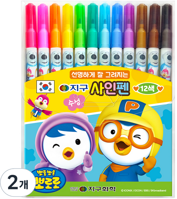 지구화학 뽀로로 사인펜 세트, 12색, 2세트