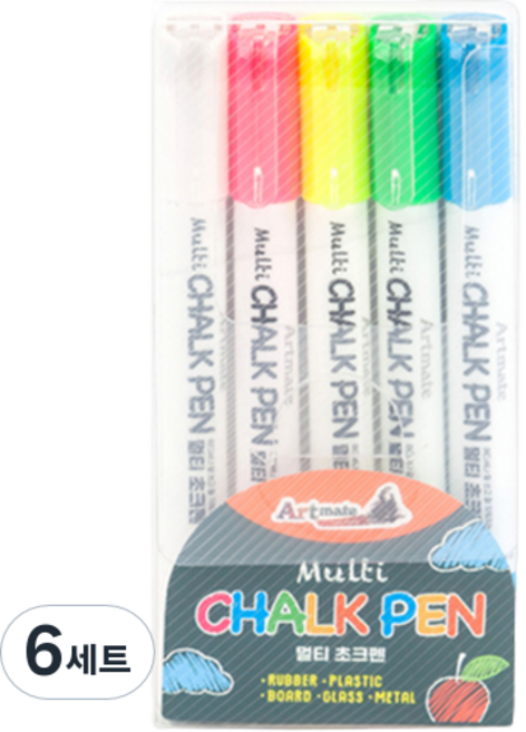 아트메이트 멀티 초크펜 세트, 백색 + 노랑 + 분홍 + 초록 + 파랑, 30개