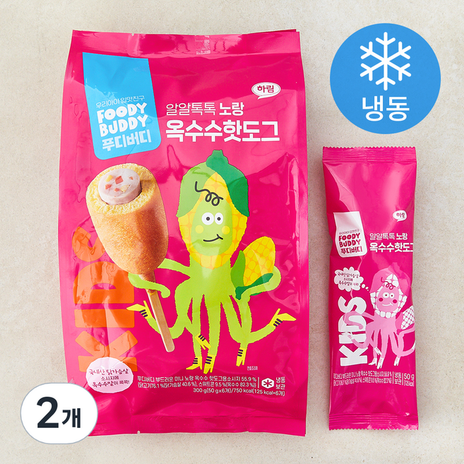 푸디버디 알알톡톡 노랑 옥수수핫도그 (냉동), 50g, 2개, 6개입