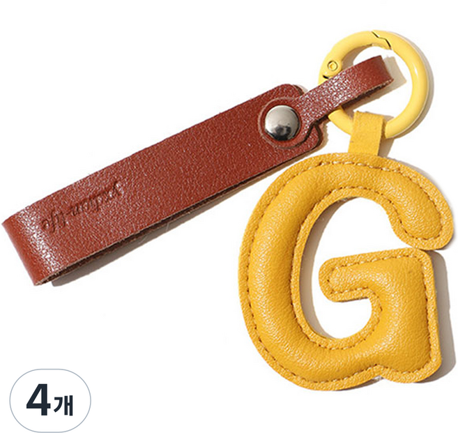 26字包吊飾皮革字母鑰匙圈, G黃色, 4個