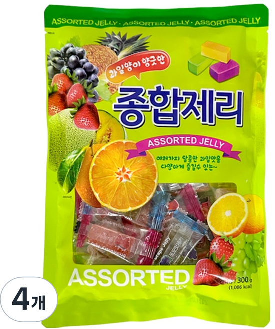 물샘 과일향이 향긋한 종합제리, 300g, 4개