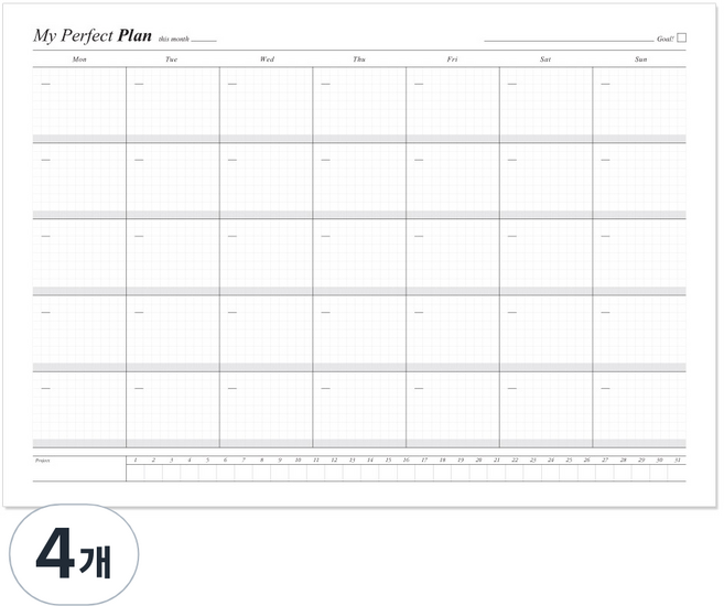 데얼스 A3 먼슬리 스케줄러 가로형 6p, 혼합 색상, 4개