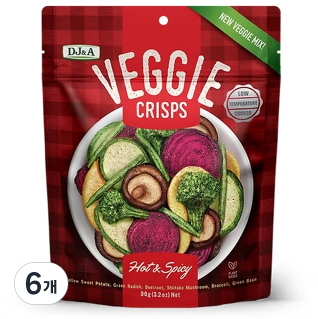 디제이앤에이 베지 크리스프 핫앤스파이시 스낵, 90g, 6개