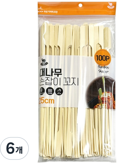영수산업카멜 대나무 손잡이 꼬지 지퍼백형 25cm, 6개, 100개입