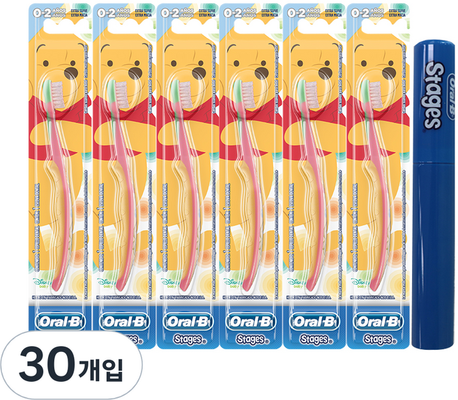 오랄비 스테이지스 1단계 4-24개월 어린이 칫솔 6p + 칫솔케이스, 푸와 친구들, 5세트