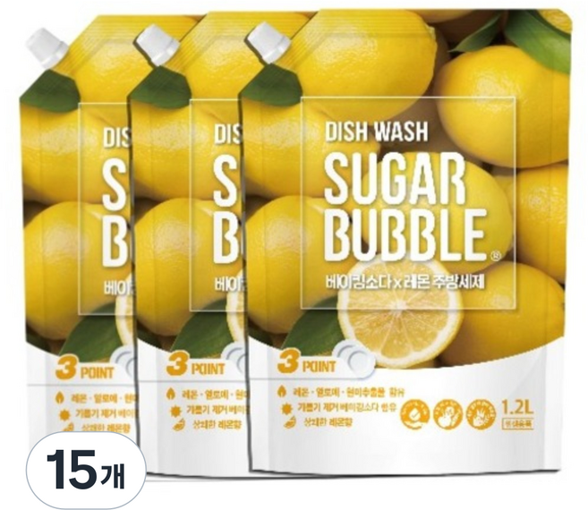 슈가버블 베이킹소다 레몬 주방세제, 15개, 1.2L