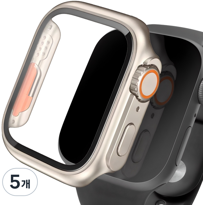 아이몰 애플워치 호환 울트라st 9H 강화유리 풀커버 프레임 케이스, 티타늄골드, 5개