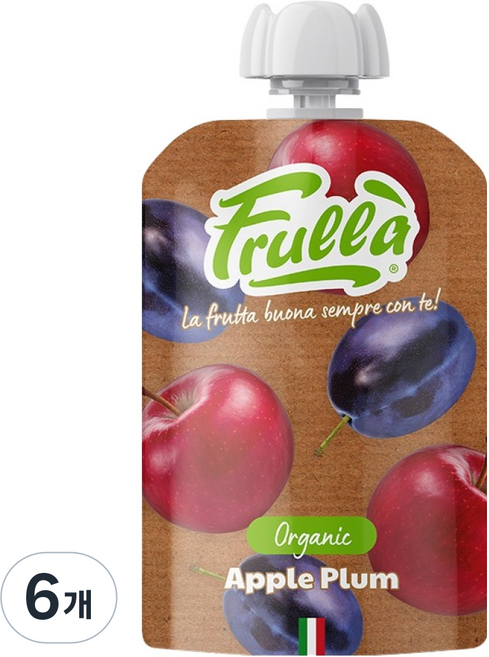 푸루라 100% 유기농 생과일 퓨레, 혼합맛(사과/자두), 100g, 6개
