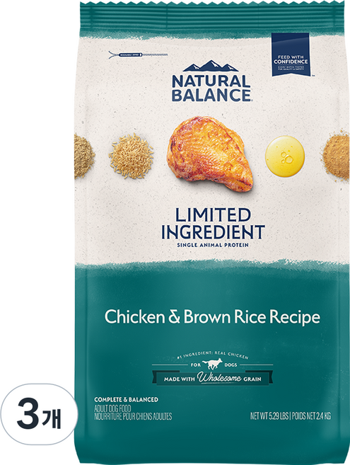 내추럴발란스 어덜트 강아지 LI 레시피 건식사료, 3개, 닭, 2.4kg