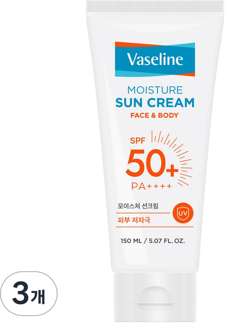 애경바세린 모이스처 선크림 SPF50+ PA++++, 3개, 150ml