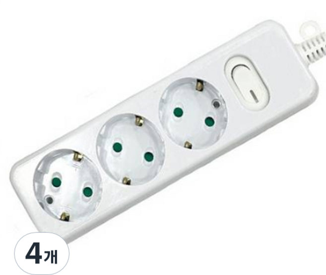 다조아 안전 스위치 멀티탭 3구, 1.5m, 4개