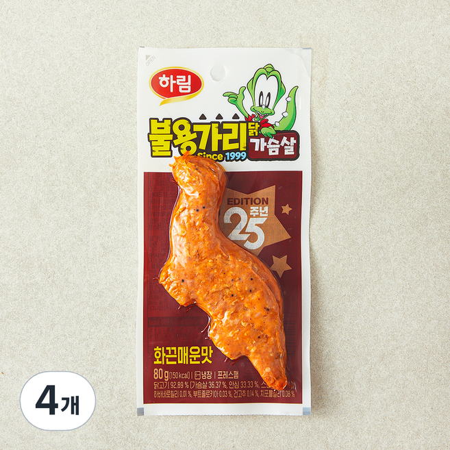 하림 용가리 닭가슴살 화끈매운맛, 80g, 4개, 1개입