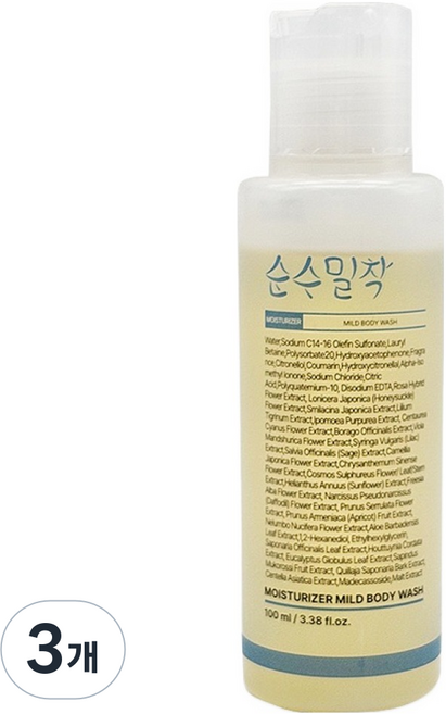 순수밀착 촉촉하고 순한 마일드 바디워시, 3개, 100ml
