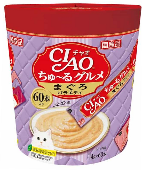 INABA CIAO 啾嚕 燒肉泥桶, 鮪魚 + 正宗高湯/鮪魚 + 柴魚片 + 干貝/鮪魚 + 吻仔魚 + 干貝, 840g, 1桶