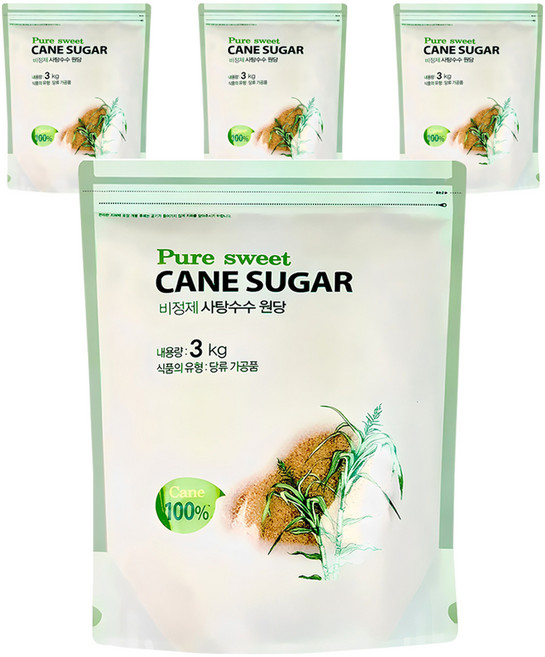 퓨어스윗 비정제 사탕수수원당, 3kg, 4개