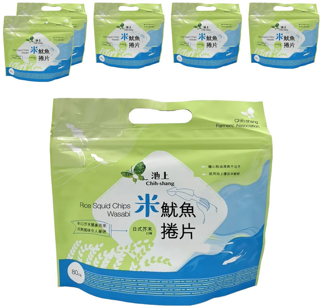 池上鄉農會 米魷魚捲片 日式芥末口味, 80g, 6包