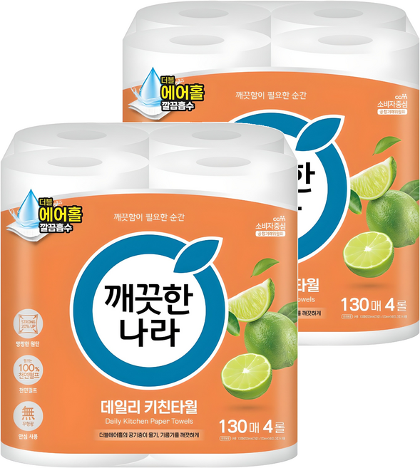 깨끗한나라 데일리 천연펄프 키친타올, 130매, 8개
