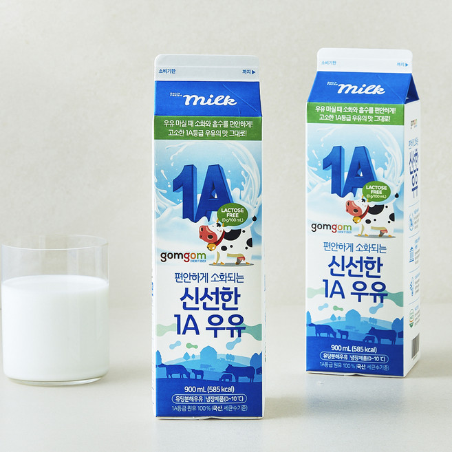 편안하게 소화되는 신선한 1A 우유, 900ml, 2개