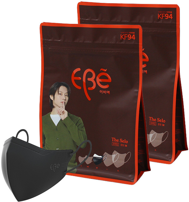 이비에 더세로 새부리형 컬러 마스크 중형 KF94 + 파우치, 블랙, 2개, 30개입