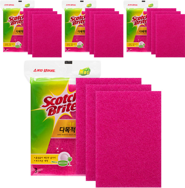 스카치브라이트 제로 스크래치 다목적 수세미, 3개입, 4개