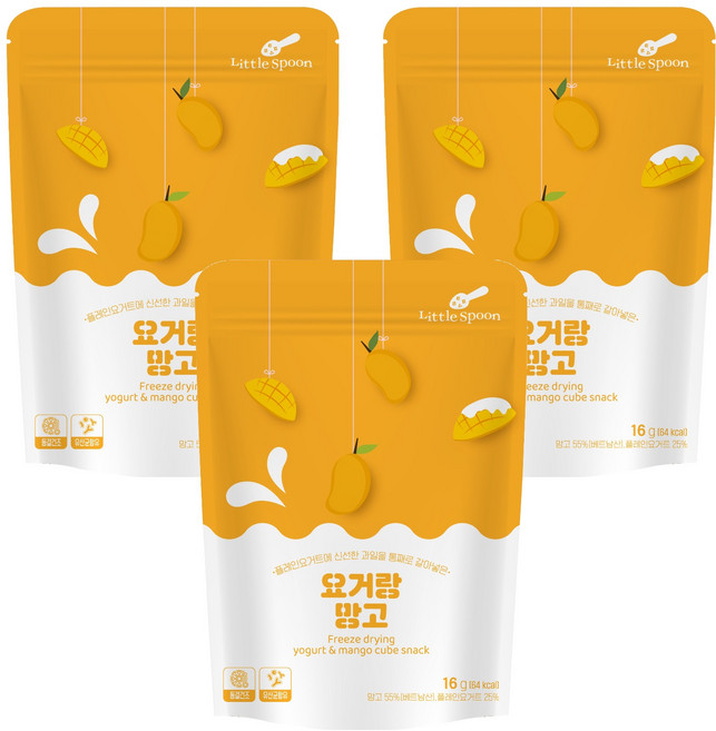 리틀스푼 요거랑 동결건조 요거트 큐브 스낵, 망고, 16g, 3개