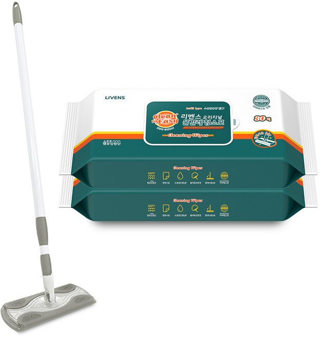 리벤스 청소기 막대걸레 밀대봉 + 물걸레 청소포 60매, 1세트