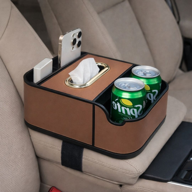 큐히트 차량용 멀티 수납함 콘솔박스, 브라운, 컨텐츠 참조