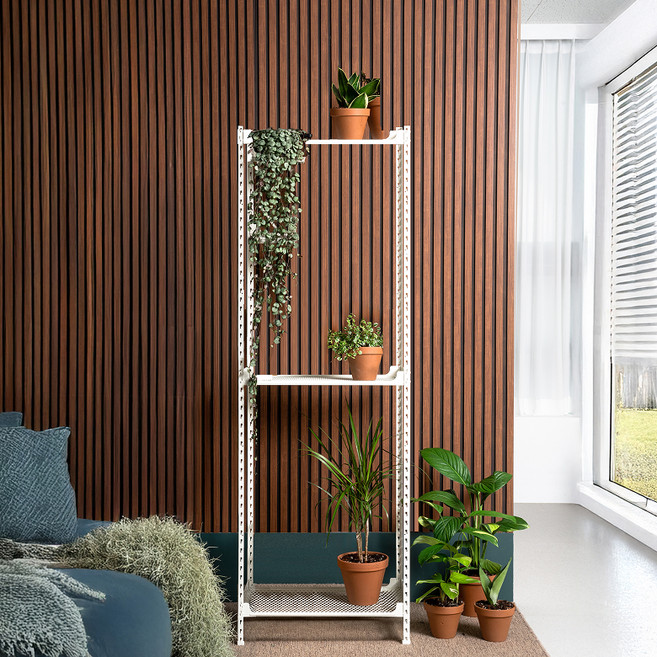 아임랙 녹방지 철제 화분선반 슬림랙 400 x 300 x 1500 mm + 휨방지 보강대 세트, 크림화이트, 3단