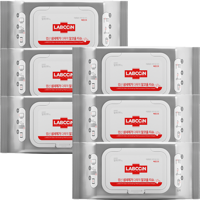 랩신 냄세제거 다목적 알코올 티슈 캡형, 45g, 50매, 6개