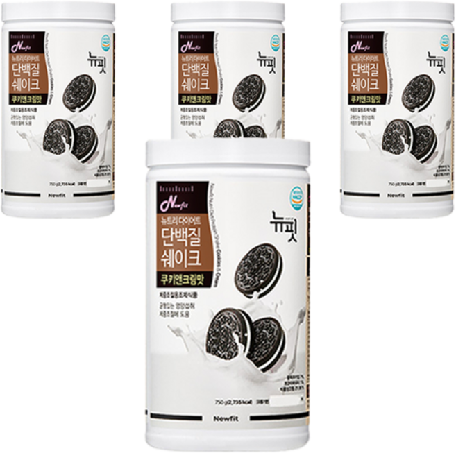 뉴핏 뉴트리 다이어트 단백질 쉐이크 쿠키앤크림맛, 750g, 4개