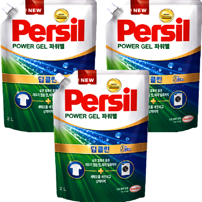 퍼실 딥클린 파워젤 플러스 겸용 액상세제 리필, 2L, 3개