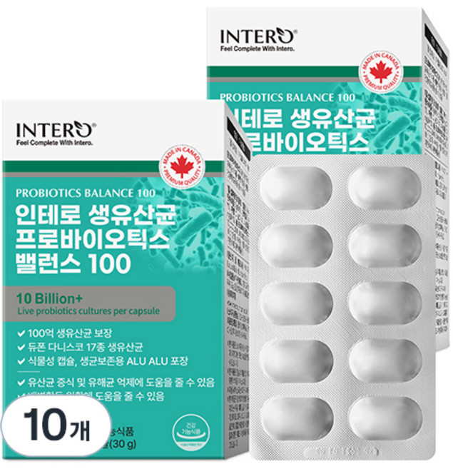 인테로 생유산균 프로바이오틱스 밸런스 100, 60정, 10개