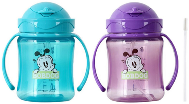 리틀밥독 국내 제조 플립 컬러 빨대컵, 250ml, 2개, 퍼플 + 블루