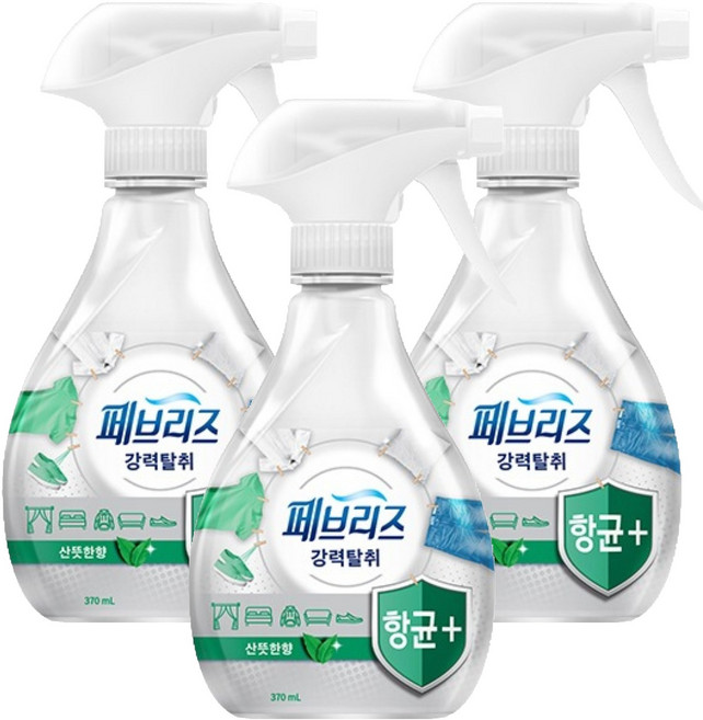 페브리즈 항균플러스 섬유탈취제 산뜻한향 본품, 370ml, 3개