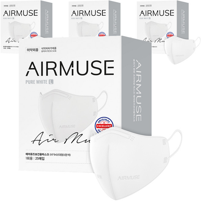 에어뮤즈 보건용 마스크 2D 새부리형 대형 KF94, 25개입, 4개, 화이트
