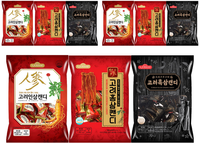 일광제과 고려홍삼캔디 280g + 고려인삼캔디2 280g + 고려흑삼캔디 280g, 840g, 3세트
