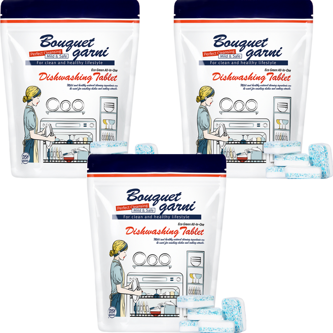 부케가르니 에코 그린 식기세척기 세제 타블렛형, 500g, 3개
