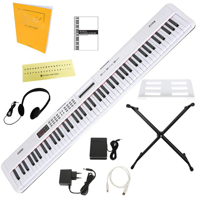 블루엔젤 키스플레이 88건반 전자 디지털피아노 입문 스탠드 헤드셋 스티커 체르니100교본, 화이트, 88 디지털 피아노, 1개