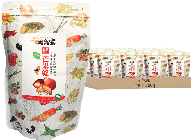 元氣家 低糖愛文芒果乾, 12個, 200g