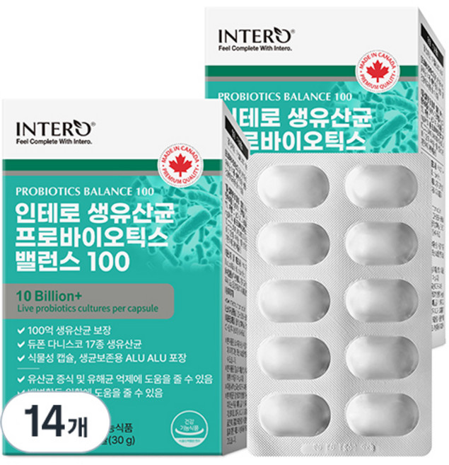 인테로 생유산균 프로바이오틱스 밸런스 100, 60정, 14개