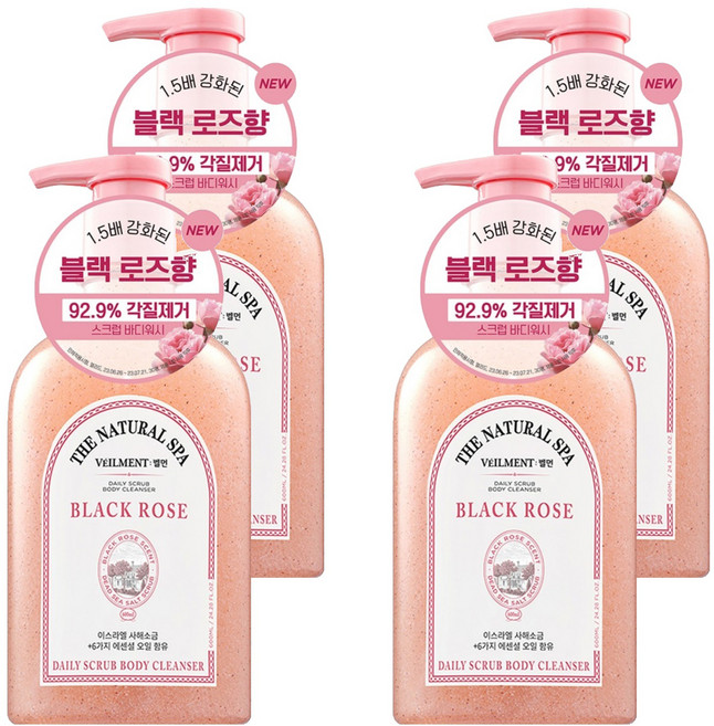 벨먼 스파 잔향이 오래가는 약산성 퍼퓸 스크럽 바디워시 블랙로즈향, 600g, 4개