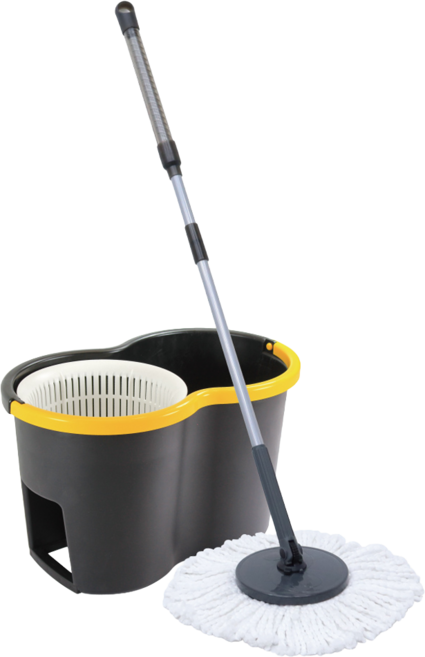 NEXCLEANS 舞水痕 黑金剛手壓式旋轉拖把組 兩段式伸縮 360度旋轉 超細纖維, 1組