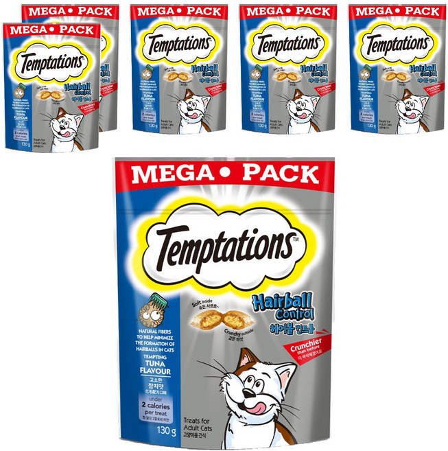 템테이션 고양이 헤어볼 컨트롤 스낵 간식, 고소한 참치맛, 130g, 6개