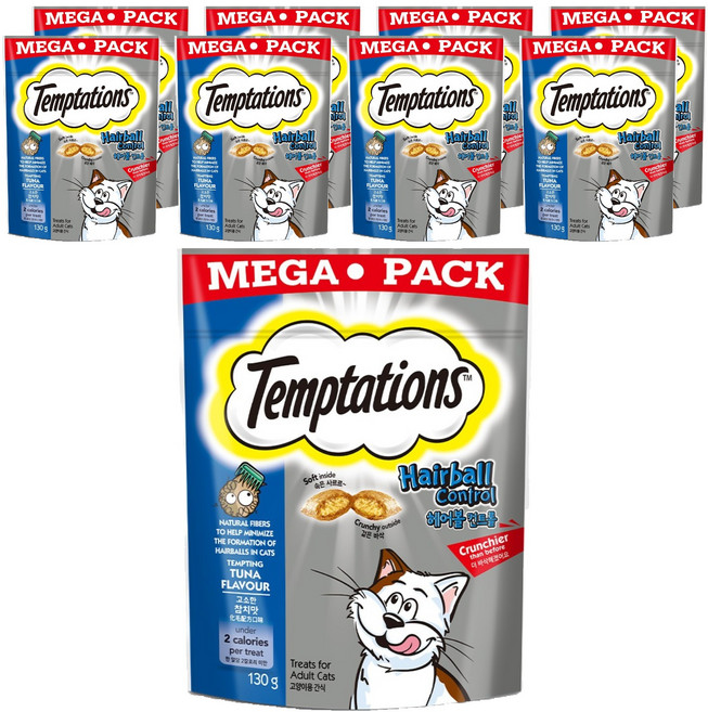 템테이션 고양이 헤어볼 컨트롤 스낵 간식, 고소한 참치맛, 130g, 9개