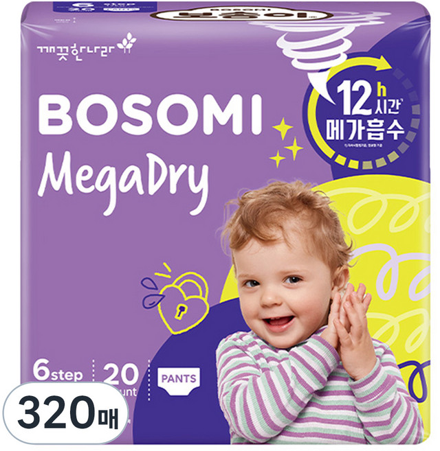 보솜이 메가드라이 팬티형 기저귀 공용, 6단계, 320매