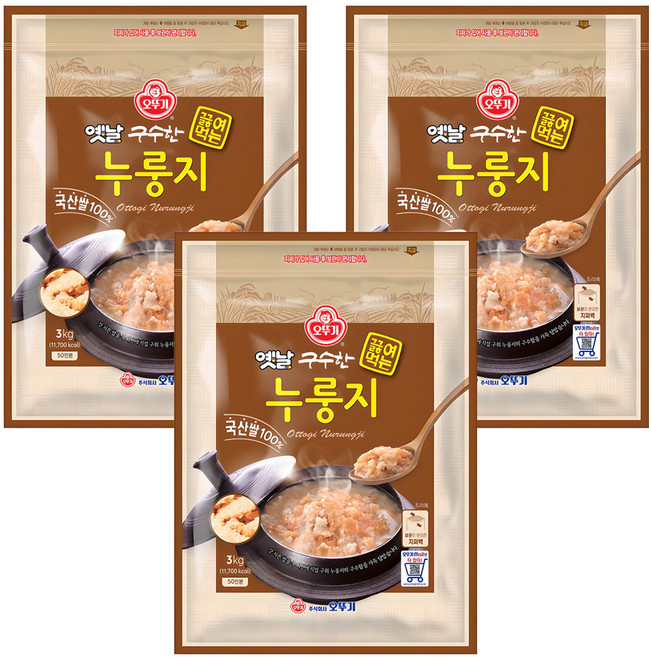 오뚜기옛날 구수한 끓여먹는 누룽지, 3kg, 3개