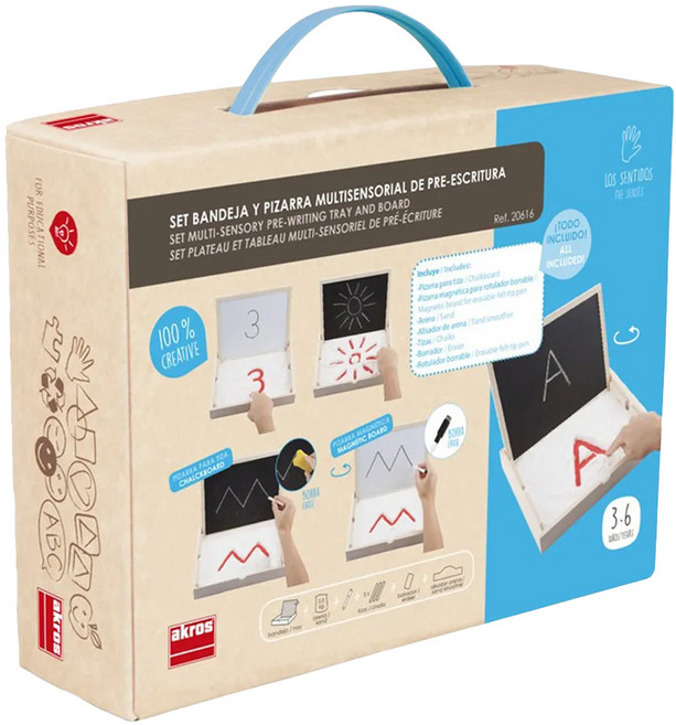 Akros 沙盤運筆塗鴉木盒 多感官預寫字板和黑板 3-6歲兒童適用, 1組