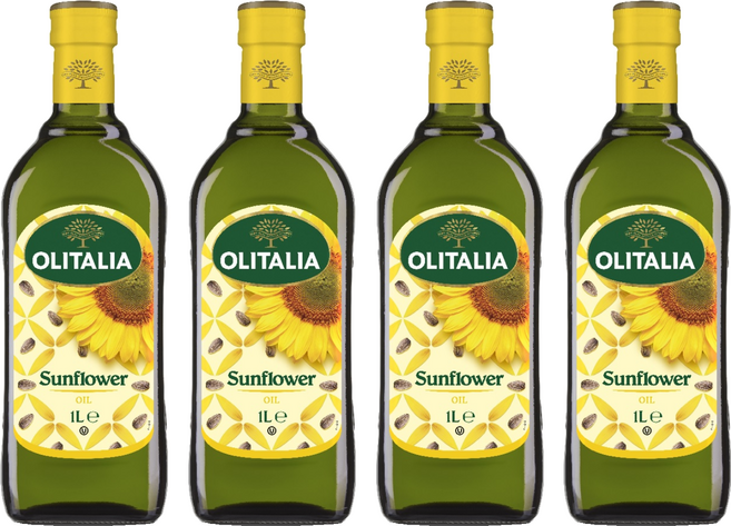 OLITALIA 奧利塔 頂級葵花油 義大利原裝進口 不飽和脂肪酸88% 中高溫烹調適用, 1L, 4瓶