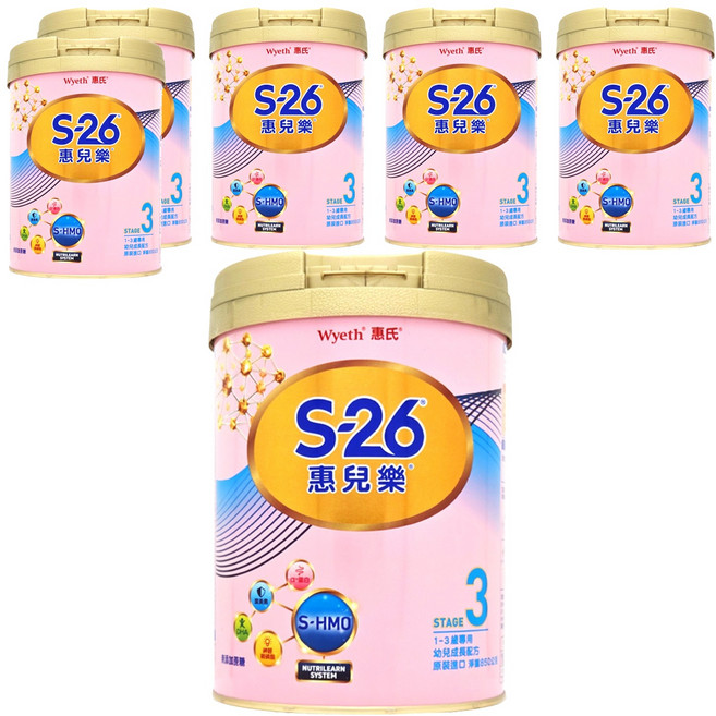 Wyeth 惠氏 S-26 惠兒樂幼兒成長配方奶粉 再升級版 3號 1~3歲, 850g, 1入, 6罐