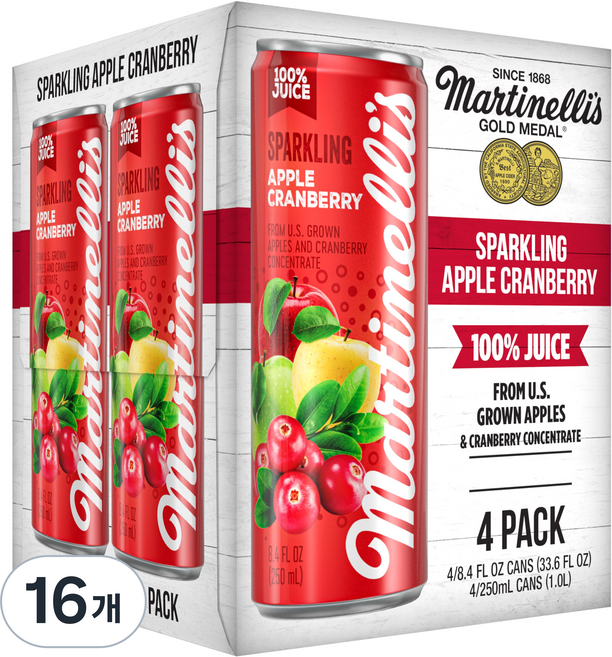 Martinelli's 氣泡蘋果與蔓越莓果汁, 16個, 250ml